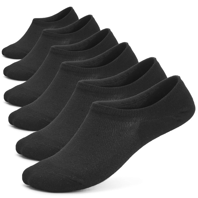 Leotruny Womenâ€™s 6 Pairs Bamboo Mesh Design Low Cut Non Slip No Show Socks (C01-Black, Women Shoe Size: 6-9) - Image 1